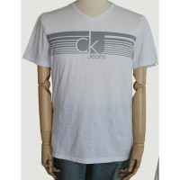 卡尔文·克莱恩 Calvin Klein 男士V领logo水印字母短袖t恤 M 白色