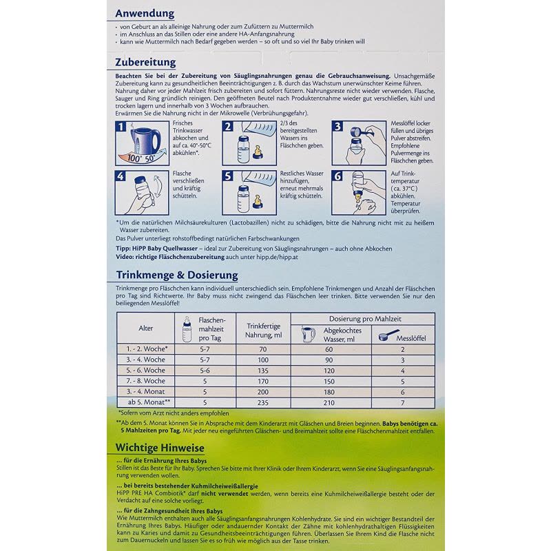 原装进口德国喜宝Hipp益生菌低敏免敏 HA特殊配方 Pre 段半水解婴幼儿奶粉适合3-6月;0-3月个月宝宝图片