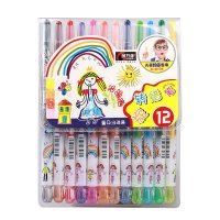 金万年 蜡笔 G-0174 12色旋转蜡笔套装 蜡妹子长杆 儿童绘画笔
