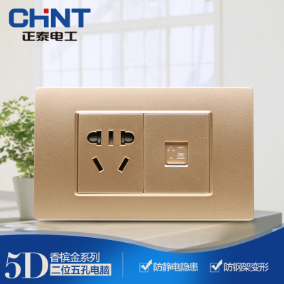 正泰(CHNT)电话插座NEW5D金香槟PVC材质二位一插电话插座面板