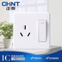 正泰(CHNT)86型开关插座 NEW1C 明装墙壁开关 一开单控带16A空调插座面板PVC材质带开关插座