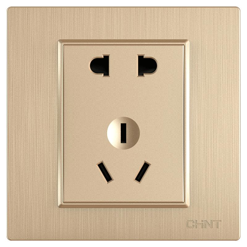 正泰chnt86型开关插座面板7l香槟金色拉丝面板5孔五孔10a电源插座