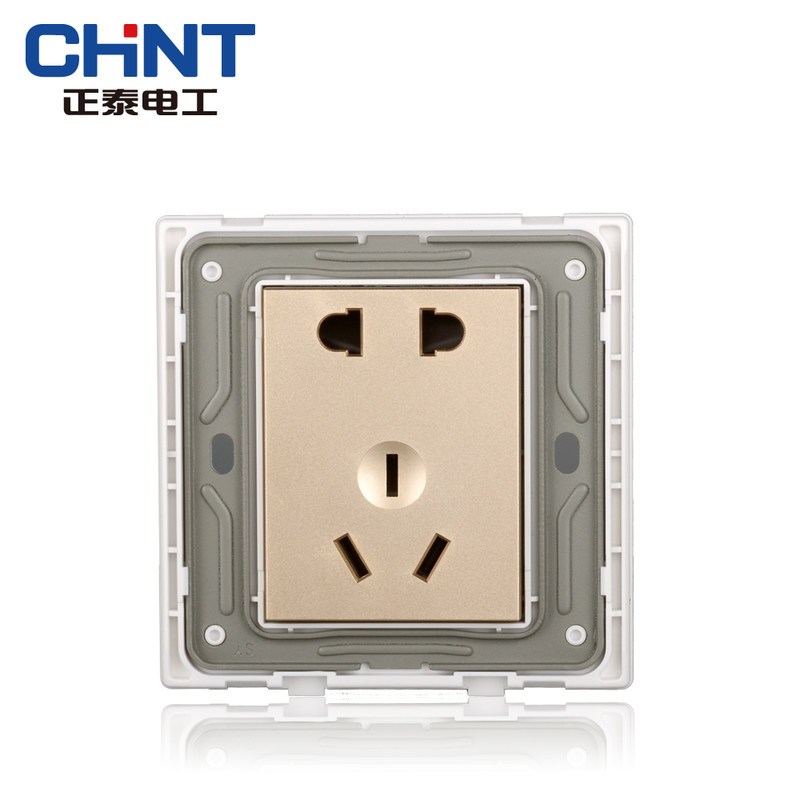 正泰chnt86型开关插座面板7l香槟金色拉丝面板5孔五孔10a电源插座