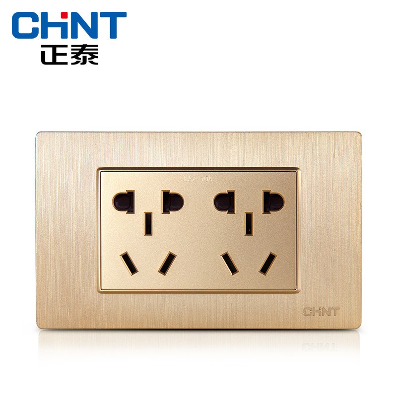 正泰(CHNT)电工118型PVC材质电源插座NEW5D拉丝金二位二插五孔插座面板