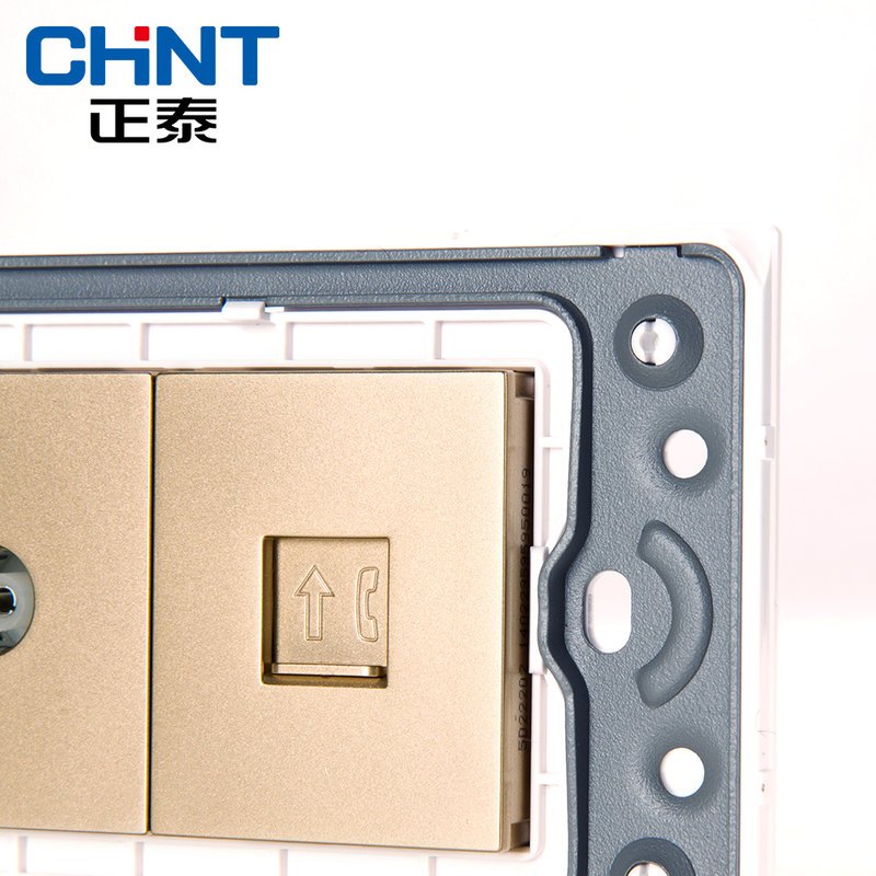 正泰(CHNT)电工118型PVC材质NEW5D拉丝金三位一插电视电话电源插座面板