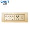 正泰(CHNT)118型电源插座NEW5D拉丝金PVC材质四位三插电脑插座面板