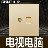 正泰(CHNT)电工86型开关插座 高端无边框大面板NEW2H香槟金PVC材质电源插座面板