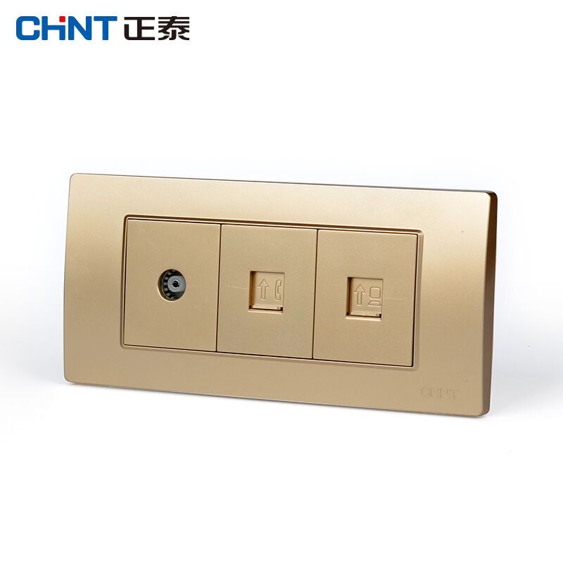 正泰电工118型开关插座面板new5d香槟金三位