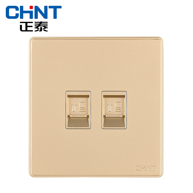 正泰(CHNT) 电工86型墙壁开关插座面板NEW2D大面板PVC材质淡香槟金色电脑插座