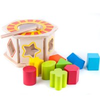 加拿大Acool 1岁2岁3岁以上儿童益智积木制几何形状认知配对板 宝宝形状认知 六边形智力盒玩具