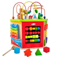 AC多功能六面体铁线(新品) 1-9岁小孩儿童积木制多功能绕珠百宝箱串珠配对早教益智力盒玩具