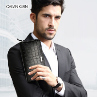 卡尔文·克莱恩Calvin Klein男士手拿包欧美时尚男士长款钱包拉链鳄鱼纹手拿包