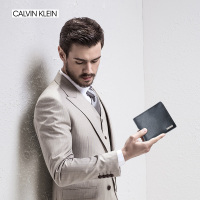 卡尔文·克莱恩Calvin Klein男士短款钱包欧美时尚压纹棕色钱包时尚简约