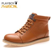 花花公子(PLAYBOY) 高帮男士户外休闲皮鞋时尚运动百搭鞋秋冬新款真皮皮鞋