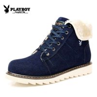 花花公子(PLAYBOY) 高帮男士户外休闲鞋棉鞋保暖鞋时尚潮鞋百搭男鞋秋冬新款