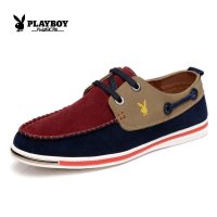 花花公子男鞋春季新款反绒皮拼色潮流单鞋时尚休闲鞋板鞋子CX37021