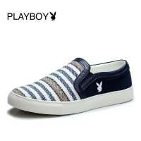 花花公子 品牌 透气牛仔布条纹休闲男鞋时尚板鞋套脚懒人鞋 豆豆鞋FEQDX20006