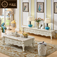 欧德里 欧式电视柜大理石面客厅简欧卧室象牙白电视机柜茶几组合