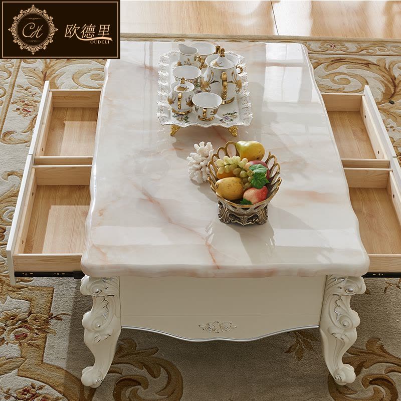 欧德里 欧式电视柜大理石面客厅简欧卧室象牙白电视机柜茶几组合图片