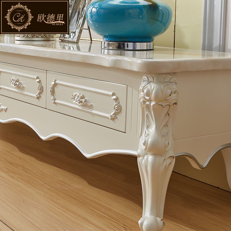 欧德里 欧式电视柜大理石面客厅简欧卧室象牙白电视机柜茶几组合图片