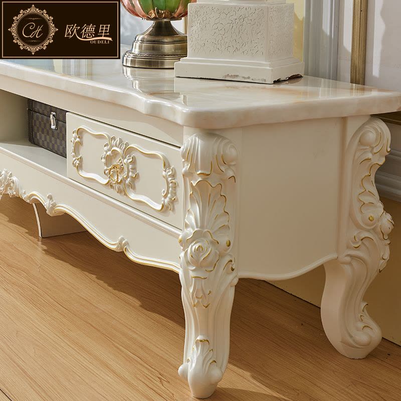 欧德里 欧式电视柜大理石面客厅简欧象牙白电视机柜茶几组合图片