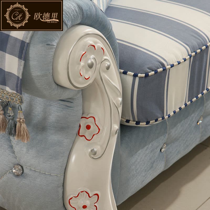 地中海沙发小户型客厅实木美式田园三人位简欧布艺沙发组合可拆洗图片