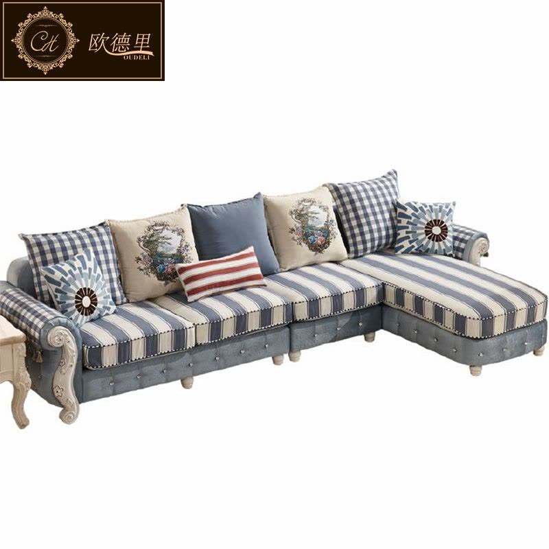 地中海沙发小户型客厅实木美式田园三人位简欧布艺沙发组合可拆洗图片