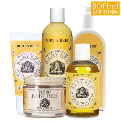 [美国Burt's Bees小蜜蜂]初生套装 5件组合 (面霜+屁屁霜+按摩油+润肤乳+洗发沐浴露) 一次购齐省烦恼