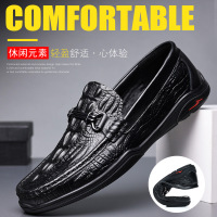 策霸头层牛皮豆豆鞋男真皮鳄鱼纹休闲男士一脚蹬英伦青年潮流韩版男鞋