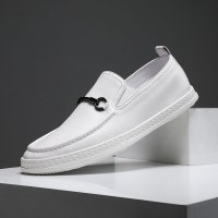 策霸男鞋秋季2021新款英伦商务皮鞋男软底懒人鞋子休闲鞋男真皮豆豆鞋