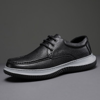 策霸2021秋季男鞋男士真皮厚底系带防滑爸爸鞋百搭休闲上班鞋男