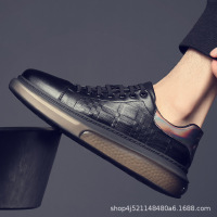 策霸真皮休闲鞋男2021秋季新款男鞋低帮厚底防滑老爹鞋系带男款运动鞋