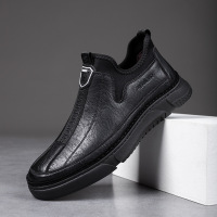 策霸休闲皮鞋2021冬季新款真皮懒人一脚蹬男鞋子男软底中老年爸爸鞋