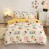 策霸冬季牛奶绒四件套小清新双面加厚法兰珊瑚绒床单被套保暖床上用品