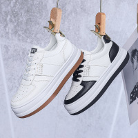 2022春季新款馒头小白鞋女圆头系带厚底休闲韩版学[购买请备注颜色]