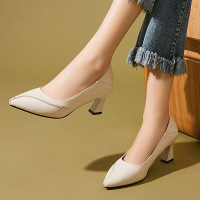 女鞋春季2022年新款头层牛皮粗跟单鞋女浅口一脚蹬