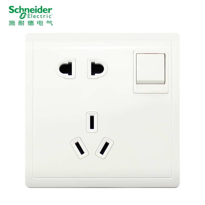 施耐德电气（Schneider Electric）带开关一开五孔插座二三插 墙壁电源插座 10A 丰尚 白
