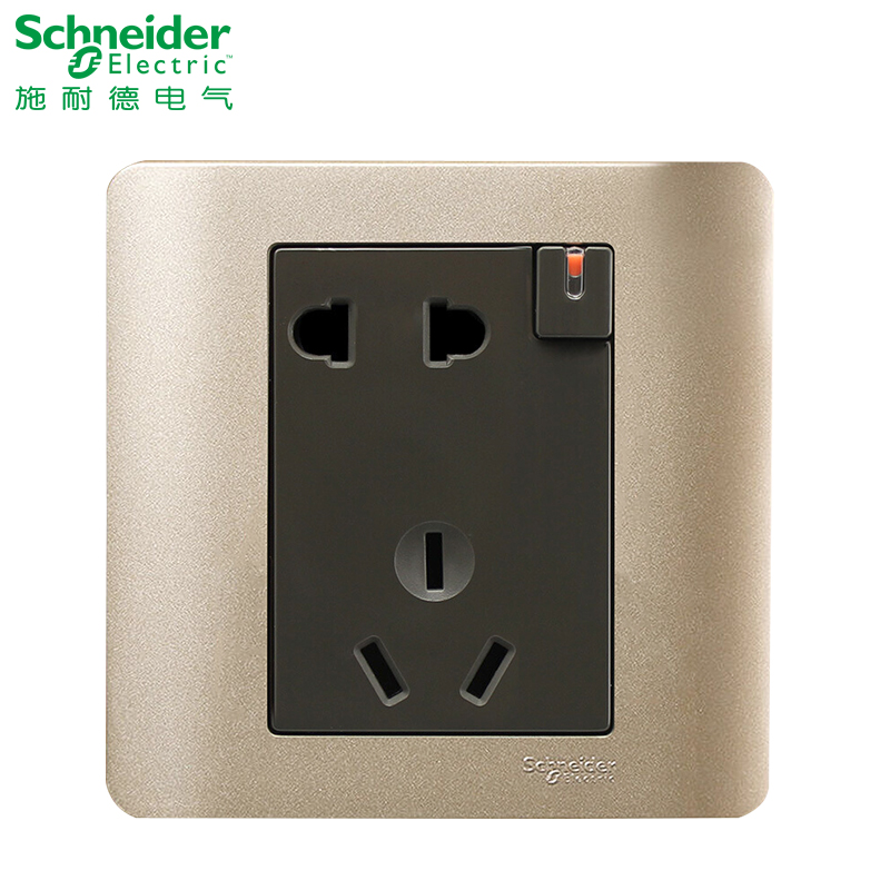 施耐德电气（Schneider Electric）带开关一开五孔插座 二三插电源插座86型 10A 轻点 格调棕