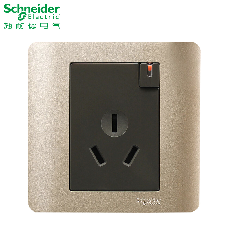 施耐德电气（Schneider Electric）电源插座86型 带开关 一开三孔 空调墙壁插座面板 16A 轻点格调棕