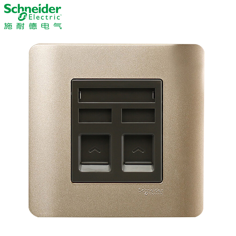 施耐德电气（Schneider Electric）电话+电脑插座 墙壁网络网线面板 弱电插座 轻点 格调棕