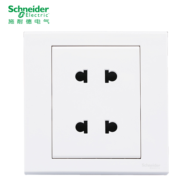 施耐德电气（Schneider Electric）电源插座86型 双联二极四孔插座 墙壁电源 10A 如意 白