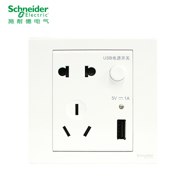 施耐德电气（Schneider Electric）开关插座 如意 白 五孔插座带USB墙壁电源插座