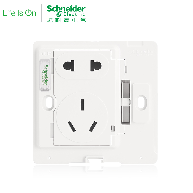 施耐德电气（Schneider Electric）带开关二三插一开五孔插座 86型 电源插座10A 绎尚镜瓷白