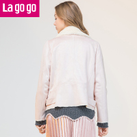 Lagogo冬季新款休闲翻领皮毛一体外套女式软妹ins短款夹克