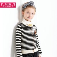 绿盒子摩登小姐学院风百搭条纹棉质毛线开衫秋装QC508016