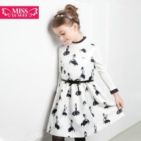 绿盒子童装摩登小姐女童致赫本黑白灰系列赫本印花背心裙 QQ505003