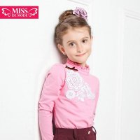 绿盒子童装摩登小姐 致赫本黑白灰系列精致蕾丝高领T 秋冬新款QD502017