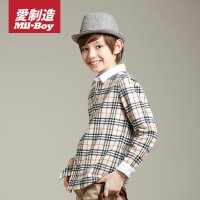绿盒子童装爱制造男童 格子印花长袖衬衫 秋冬新款MQ514004