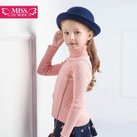 绿盒子童装摩登小女童优雅精致翻领高领毛衣 秋冬新款QD508007