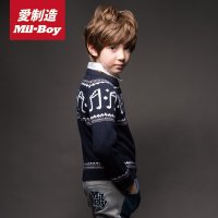 绿盒子童装爱制造男童音符提花圆领毛衣 秋冬新款MQ408031